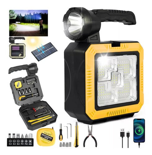 KIT 4 en 1 ( Linterna+Panel Solar+Power Bank+Caja de Herramientas )